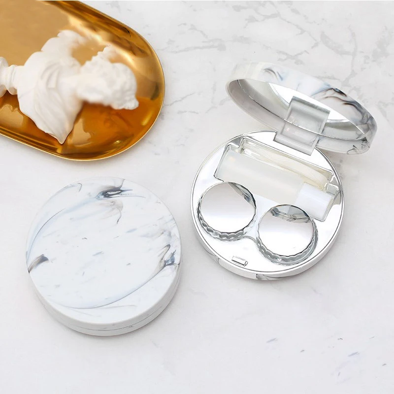 1PC - Contact lens case, simple and portable, beautiful eye box, companion box, care box, marble pattern