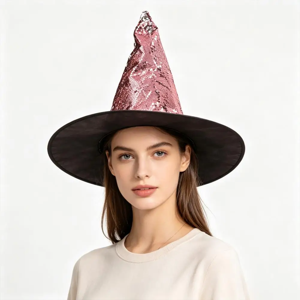 Reversible Sequin Witch Hat, Sparkly Glitter Large Wizard Hat,Costume Party Hat for Cosplay Glittering Party Costume Prop