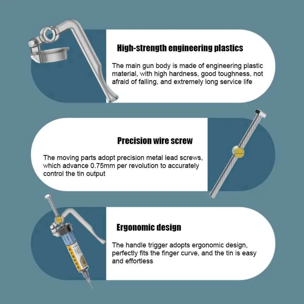 Welding Accessories Alloy Steel Tube Piston Manual Syringe Propulsion Tool Plunger Dispenser Solder Paste Booster