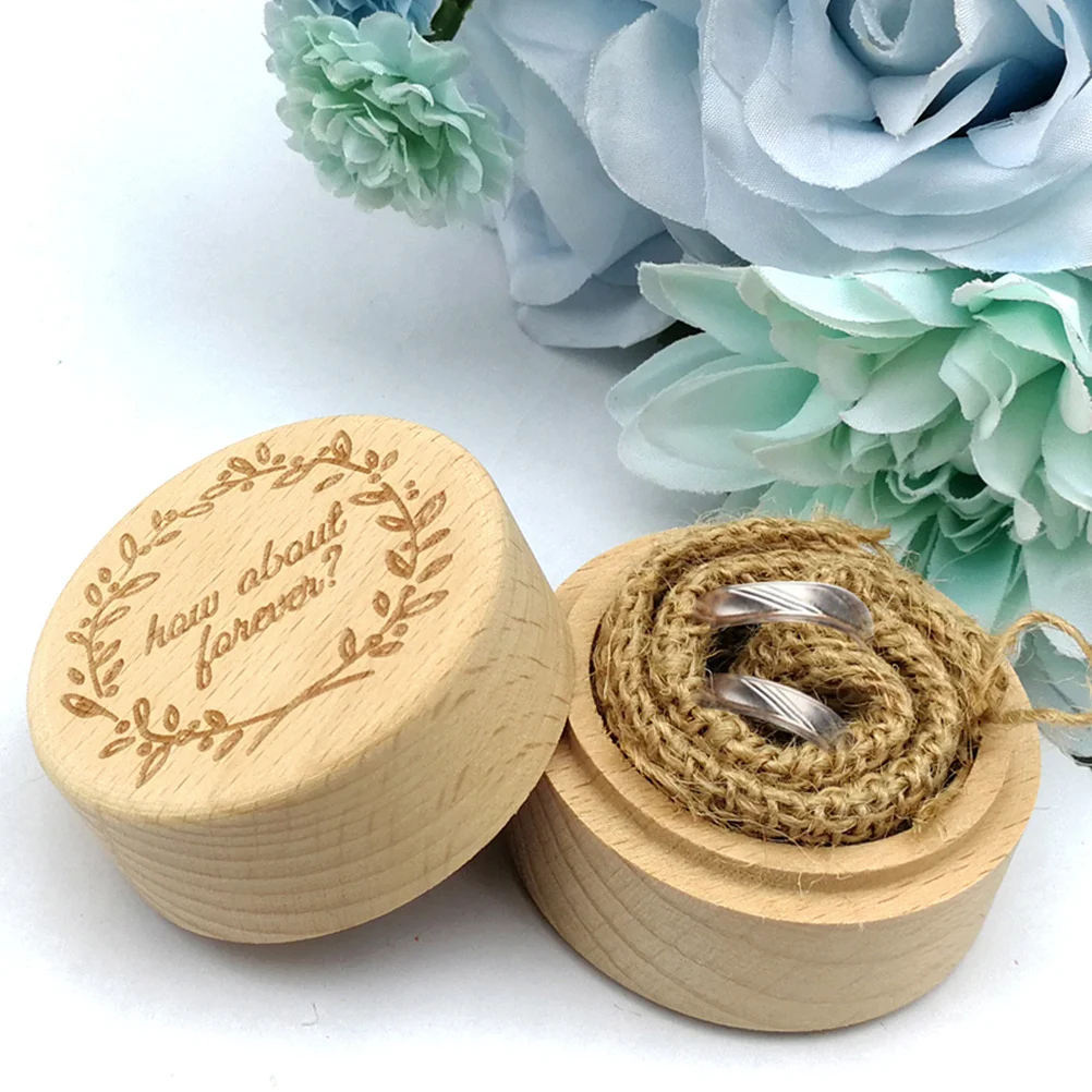 خمر ريفي خشبي صندوق خاتم دائري الزفاف المشاركة رومانسية اقتراح حلقة حامل تذكار صغير خفيف الوزن #3