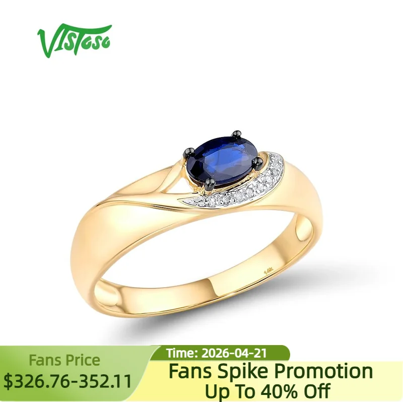 VISTOSO Gold Rings For Women Genuine 14K 585 Yellow Gold Ring Sparkling Diamond Blue Sapphire Luxury Trendy Chic Fine Jewelry