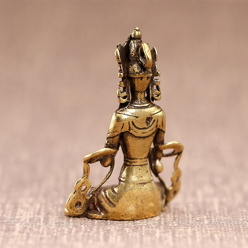 Antique Copper Buddha Statue Keychain Pendant Small Ornaments Retro Brass Office Desk Miniature Figurines