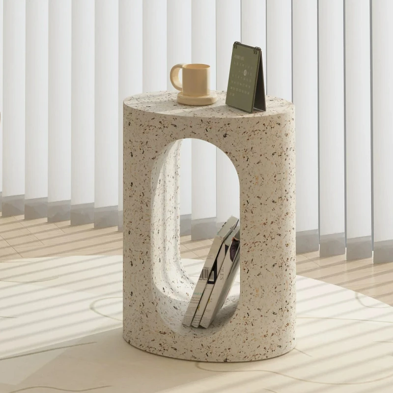 

Light Luxury Creamy Corner End Table, Durable Minimalist Round Nightstand, Modern Side Accent Desk for Living Room Balcony