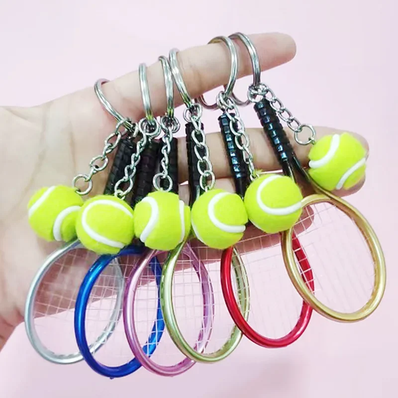 Creative Tennis Keychain Colorful Tennis Racket Mini Cute Ball Sport Style Keychain Pendant Funny Souvenir