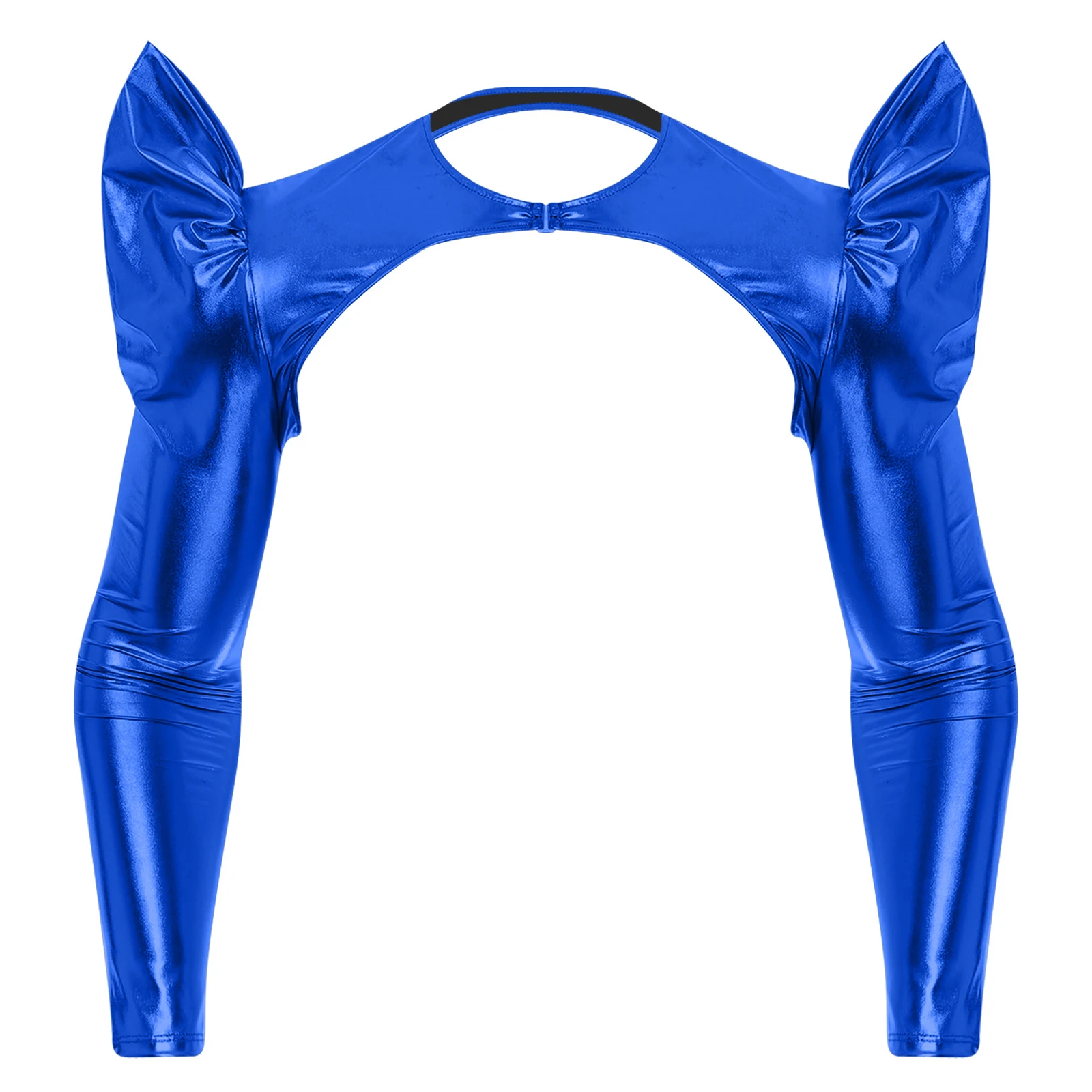 Męska bluzka crop top z długim rękawem, podwyższonym ramieniem, metaliczna, błyszcząca, z okrągłym dekoltem, zakrywająca ramiona, warstwowa, klubowa, na imprezę, kostium.