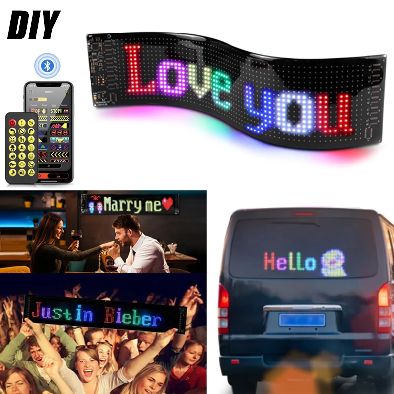 LED Pixel Screen USB Plug-in DIY Programmable Flexible Display Screen Bluetooth App Control for Car Stores Hotels Bars Party