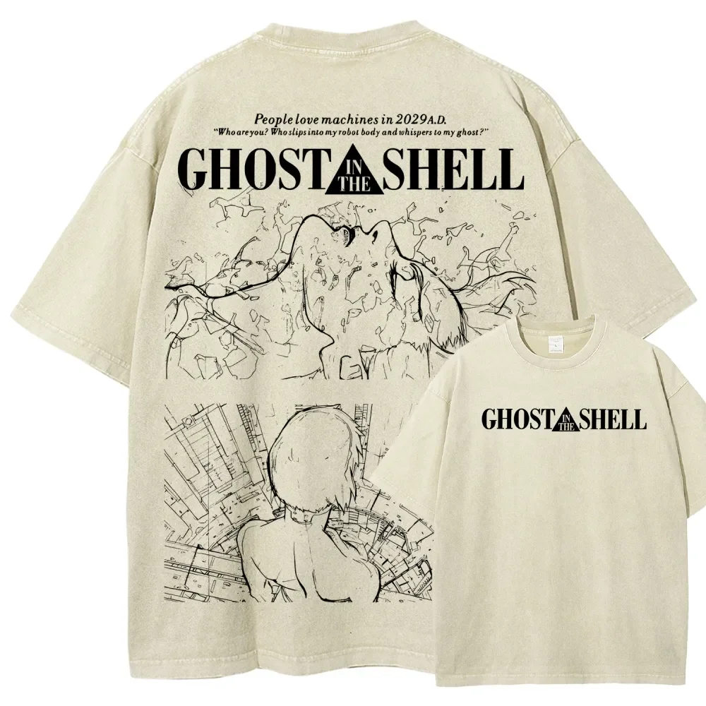 Motoko Kusanagi Ghost In The Shell Clothing Men Women Manga T-shirts Vintage Washed T Shirt Casual Cotton Tee Harajuku Tshirt