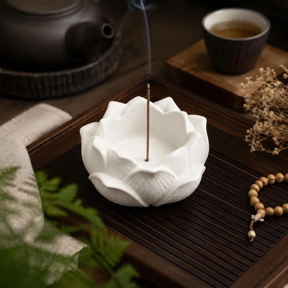 3D Printing Electronic Candle Holder Chinese Style Minimalist Lotus Incense Burner with Hole Handmade Incense Stick Holder