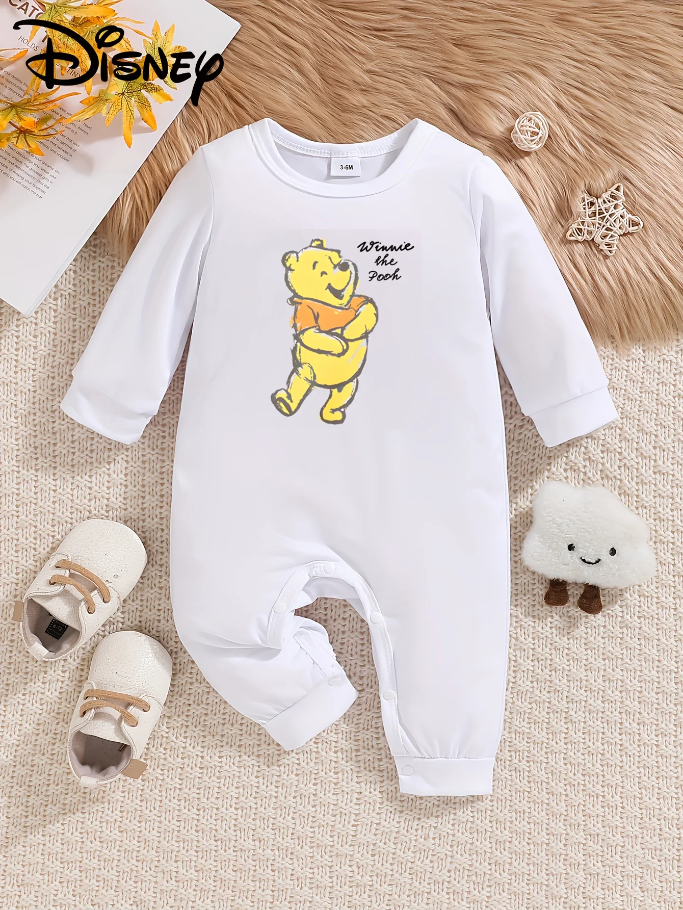 

[Акторизованный] Детский комбинезон с длинными рукавами Disney Winnie the Pooh, милый узор, круглый вырез, мягкий и удобный, можно стирать в машине, подходит для всех сезонов, подходит для уличного ношения