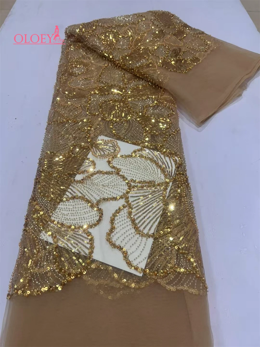 Najnowsza gorąca sprzedaż Moda Afryka Koronkowa tkanina Wysokiej jakości ręcznie robiona koronka z haftem z koralikami Cekiny Impreza na suknię ślubną