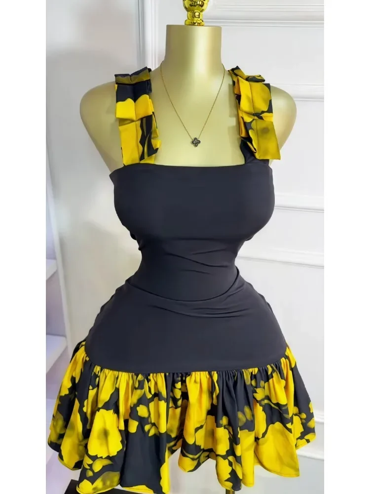 Women's Tie Dye Patchwork Sleeveless Mini Dress Sexy Swing Bodycon mid Length for Vacation Party Evening Wear