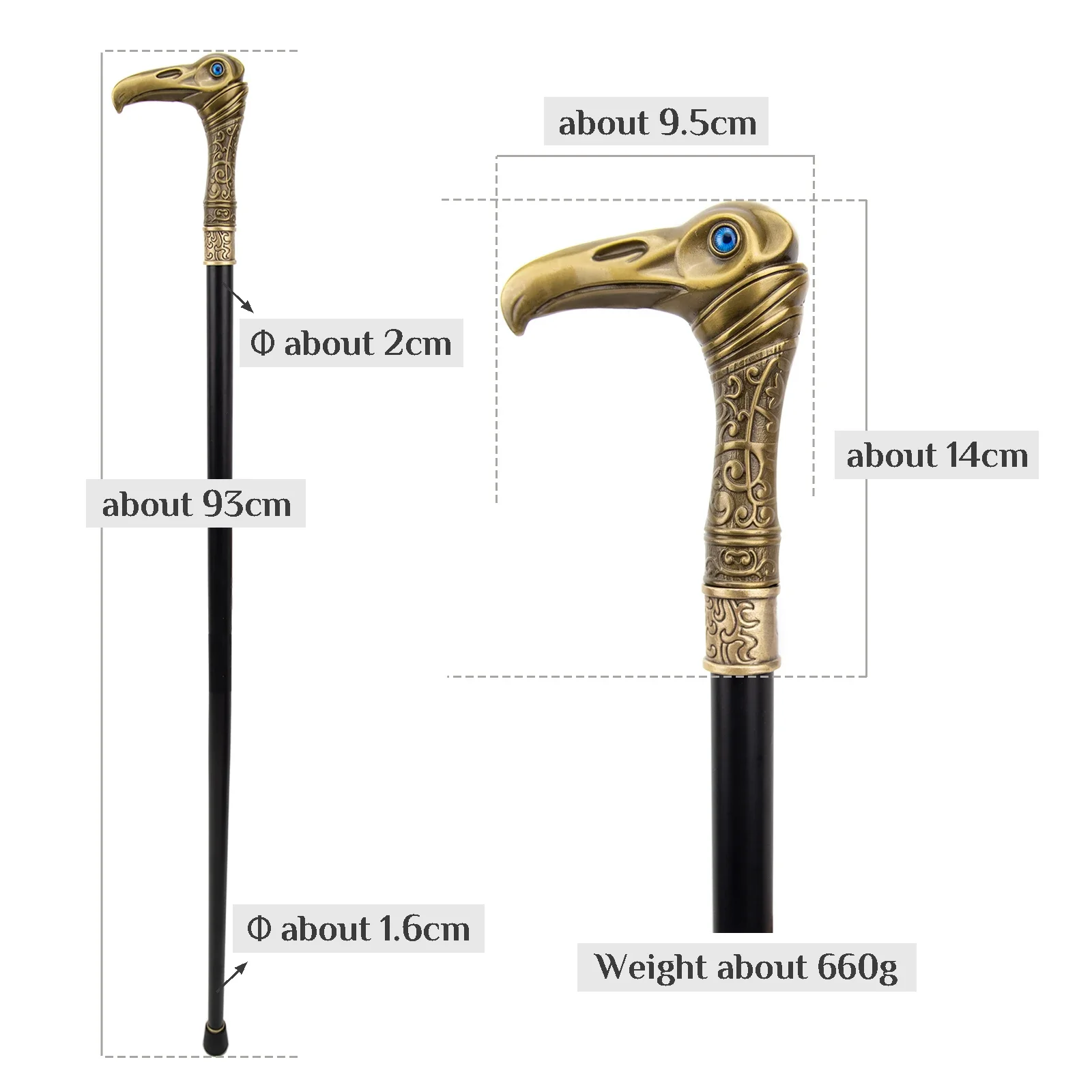 Coppery Eagle Head Luxury Single Joint แฟชั่นเดิน Stick ตกแต่ง Cosplay Party Walking Cane ฮาโลวีน Crosier 93 ซม