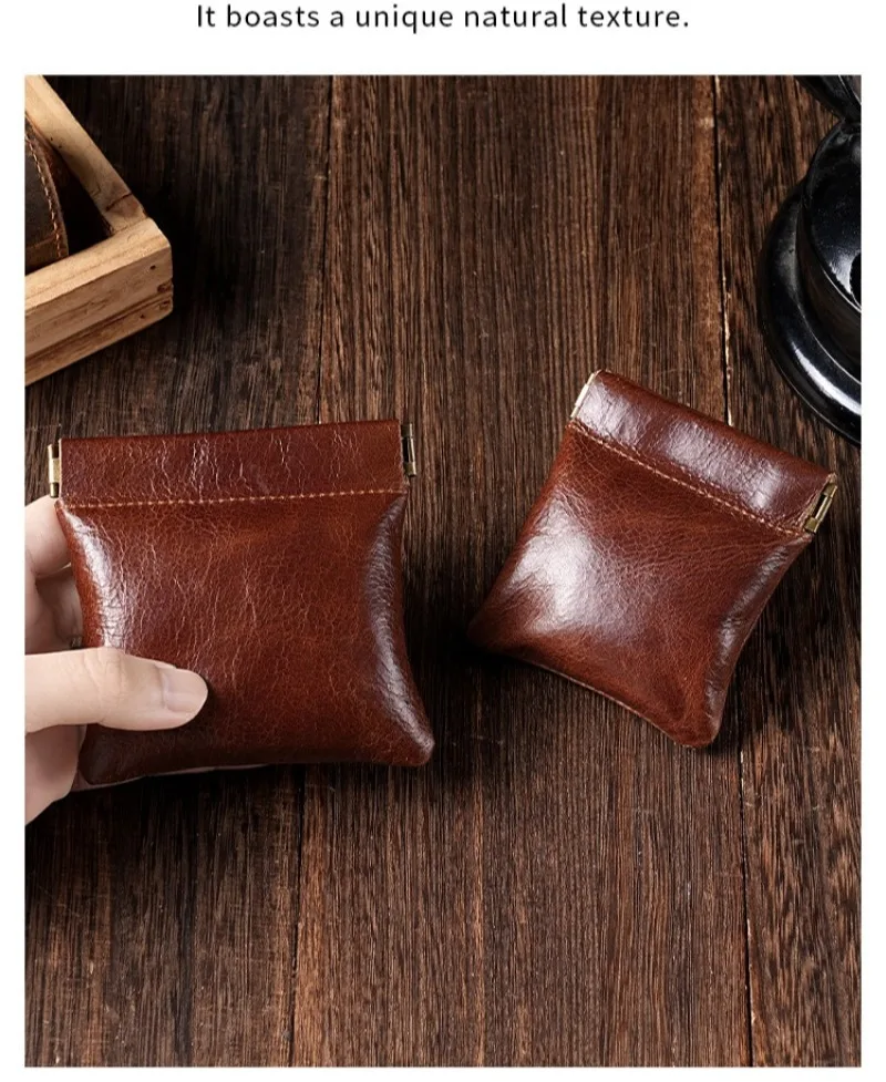 3 Size Options Genuine Leather Squeeze Coin Purse, Automatic Closing Jewelry Pouch, Multi-Size Mini Storage Bag for Small Items