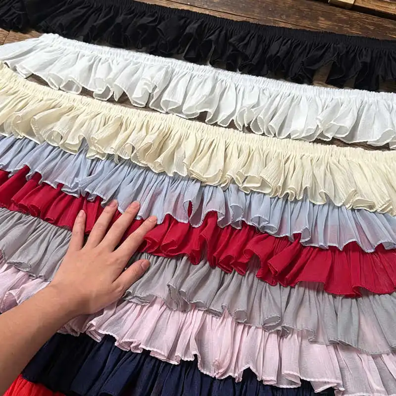 New Hot Quality 2/3/5yards/lot 10cm Thin Soft Wine red/White Chiffon Lace Trim Ruffle Lace for Dress Hem Trimming