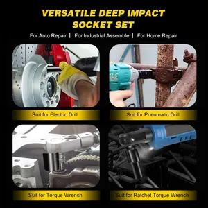 Set of metric impact, drive, deep socket, switch for pneumatic repair tools, universal, 1 in, 2 in, 10pcs 10 Main Set Sales - №8