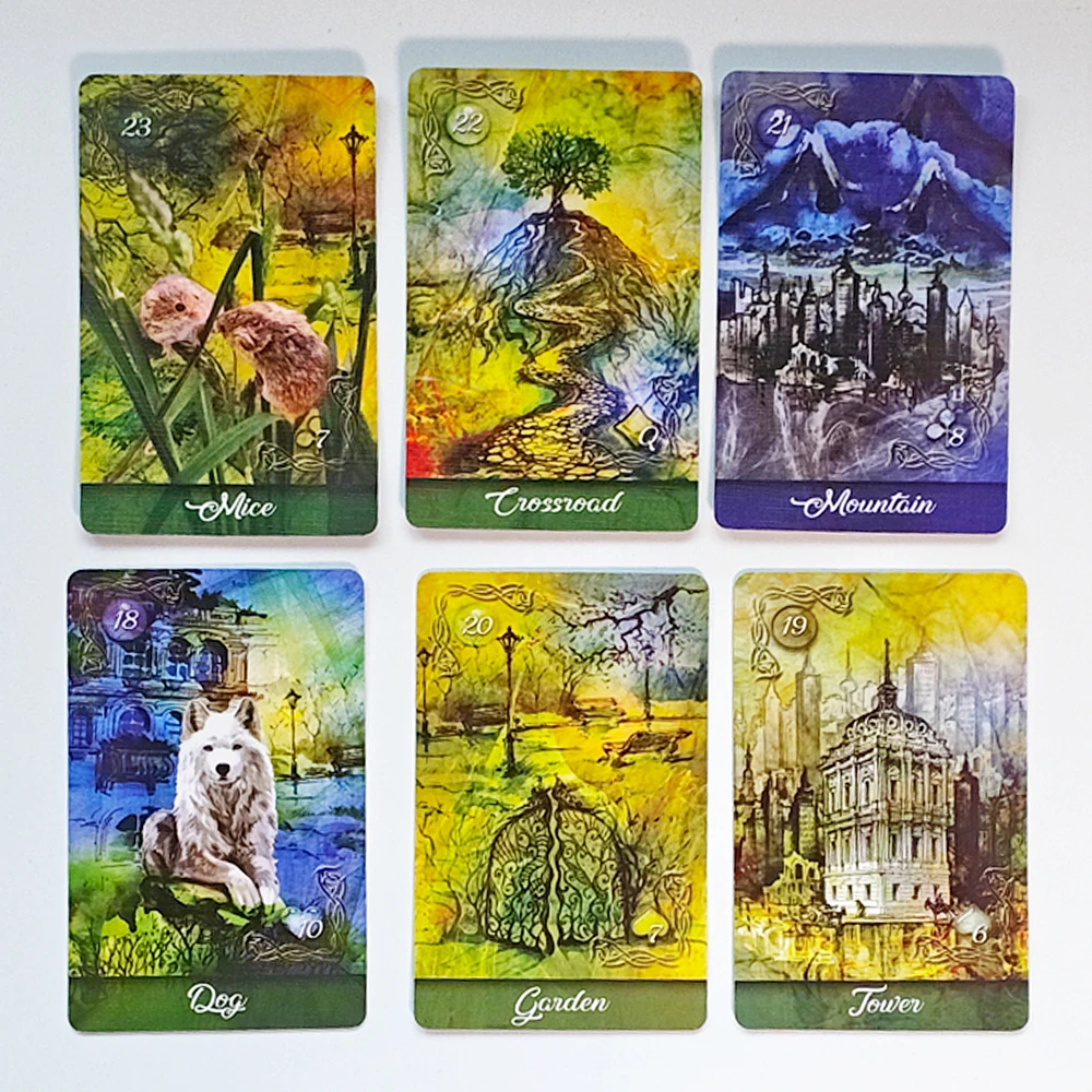 9×6cm ミラー・トゥルース・ルノルマンデッキ、350GSM両面エンボス加工カードストックに印刷、36枚の魅惑的なフラクタルイメージカード