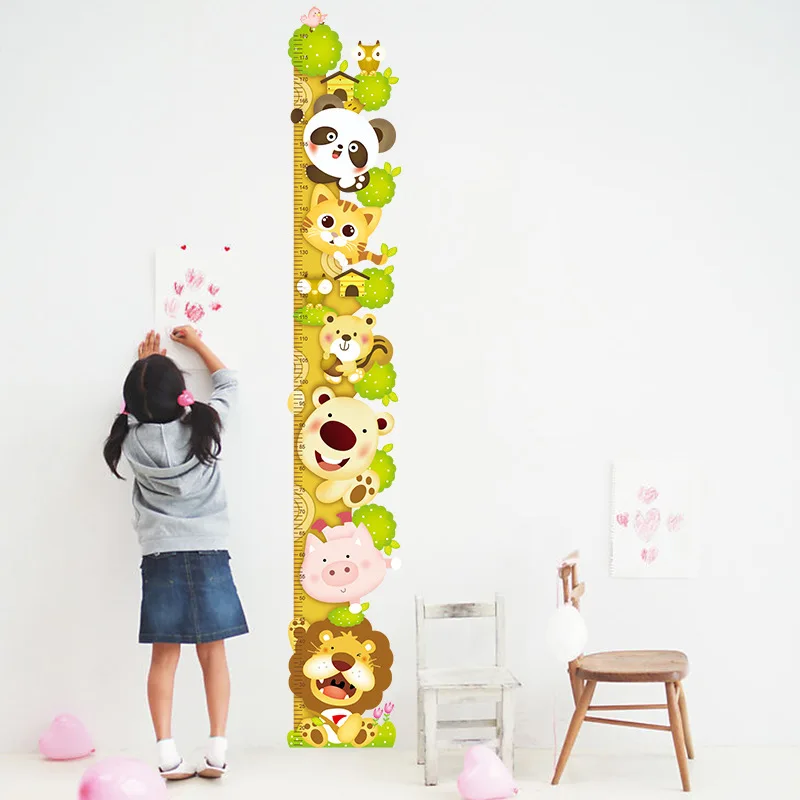 Cartoon Animals Height Measure Wall Sticker Unicorn Dinosaur Wallpaper For Kids Room Nursery Child Growth Ruler Growth Chart