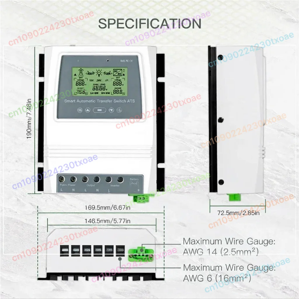 Smart Dual Power Controller 80A 16KW Automatic Transfer Switch for Off Grid Solar Wind System ATS DC 12/24/48V AC 110/220V