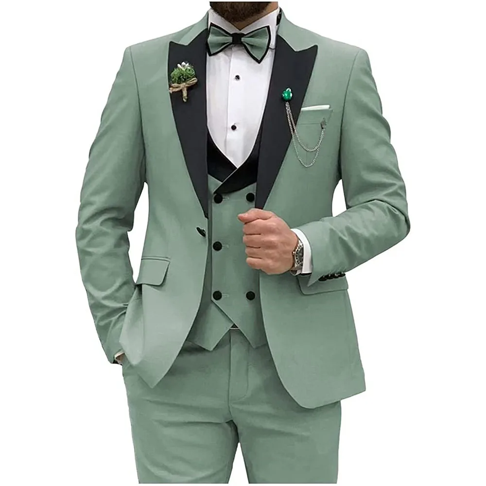 Trajes ajustados para hombre, chaleco de doble botonadura, 3 piezas, traje de boda, Blazer, pantalones con corbata, 2023