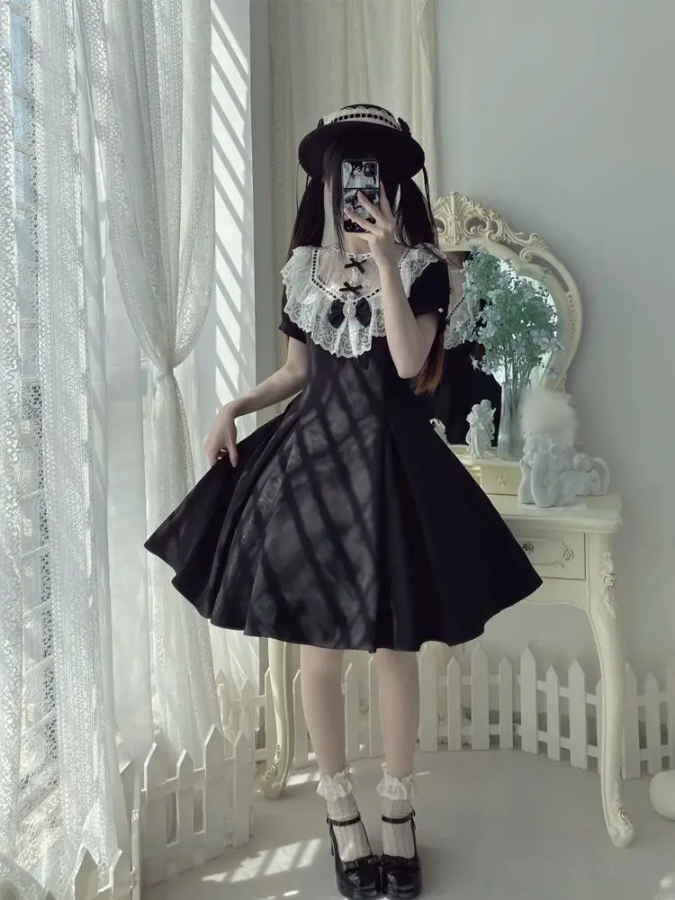 

MAGOGO Це японское ретро-дизайн Лолита с бантом в стиле пэчворк и короткими рукавами - это стильное летнее платье для миниатюрных женщин.