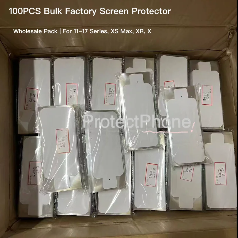 100PCS Bulk Factory Anti-Dust Screen Protector Film for 11-18 Series, Disposable No Residue Front Film for Refurbishing & Resale