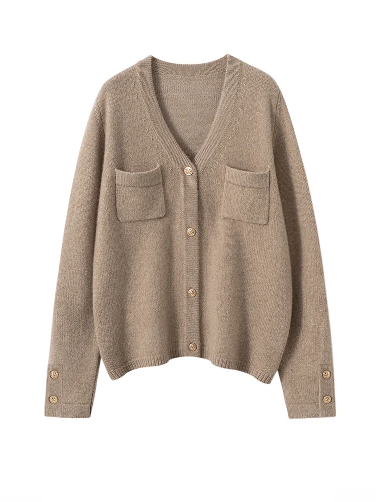 Grosso elegante graça cardigan feminino sexy com decote em v design 100% camisola de caxemira outono inverno quente macio versátil roupas topos