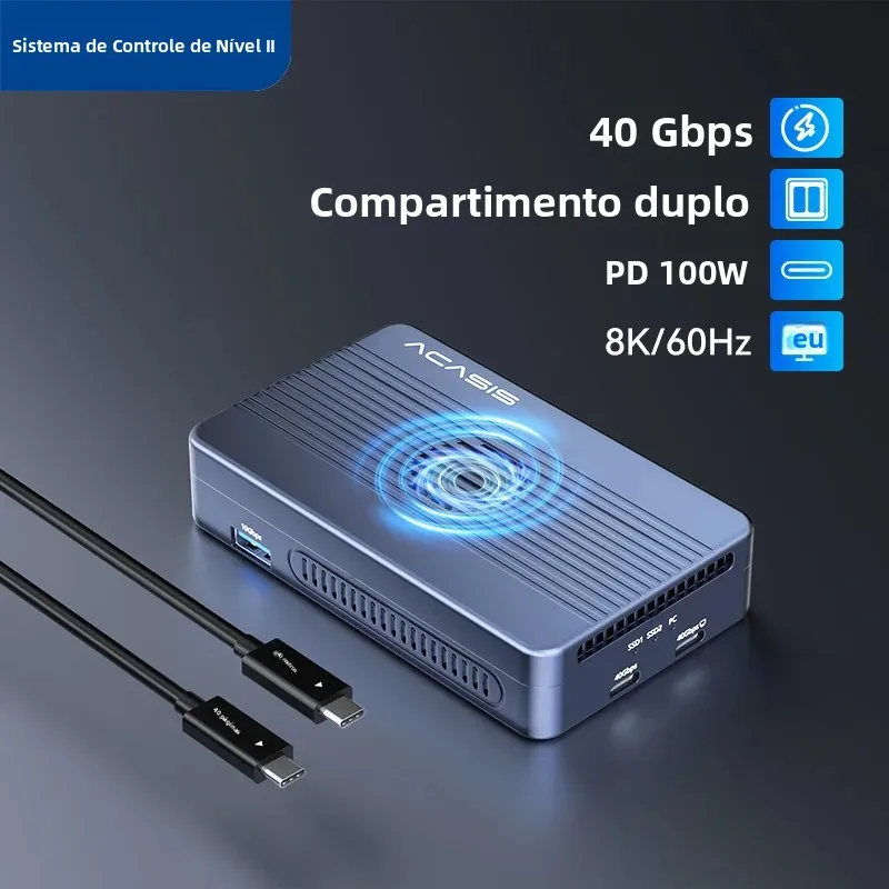 Dock de gabinete RAID de dois compartimentos Acasis 40 Gbps USB4 compatível com Thunderbolt SSD para M.2 NVMe | 8K60Hz para edição de vídeo em Mac/PC