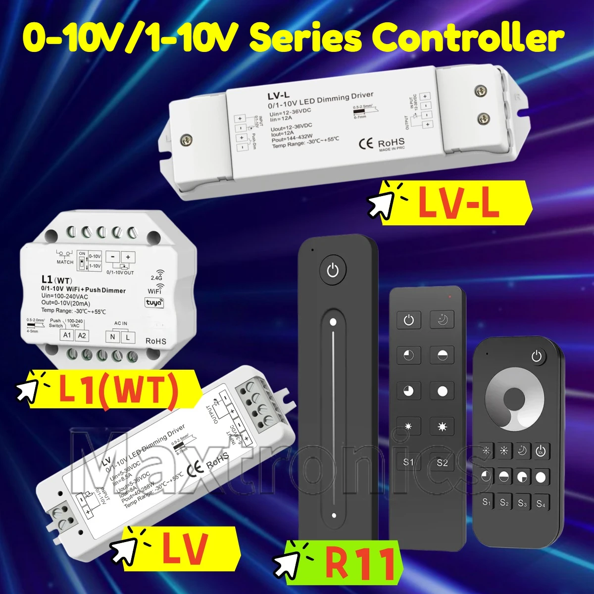 

Пульт дистанционного управления Skydance R1/R11/RT1 RF L1(WT) 0-10В/1-10В WiFi Tuya для диммера LED-лент с одноцветными светодиодами