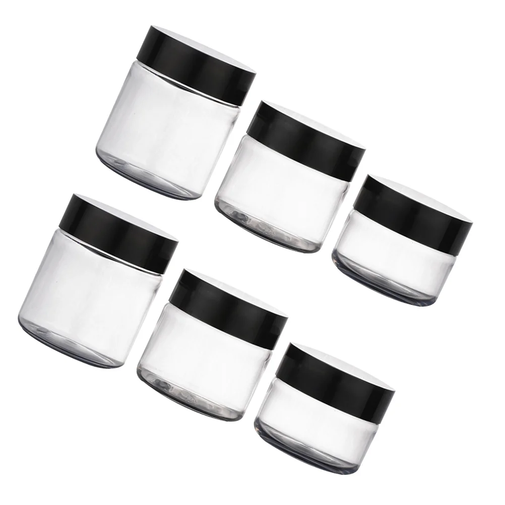 6 Stück leere Kunststoff-Vorratsdosen, runder Topf, schwarz, 120 ml, 100 ml, 60 ml, auslaufsicherer Reisebehälter für Creme-Flüssigkeitsproben