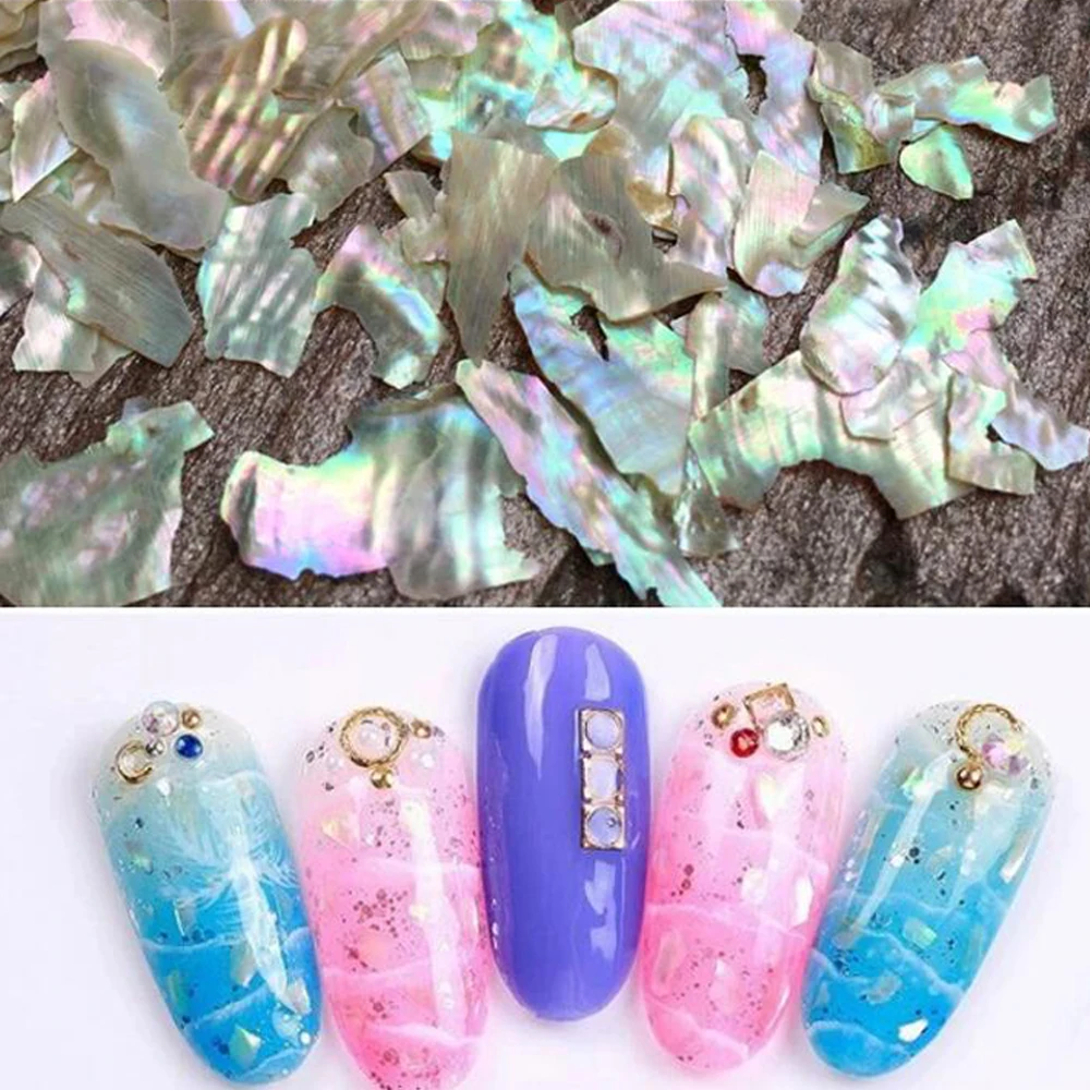 Nail Art Aurora Shell Flakes Abalone Nails Charms Ultra-Thin Natural Shell Slices Stone Sequins For 3D Nail Art Decoration *=5g