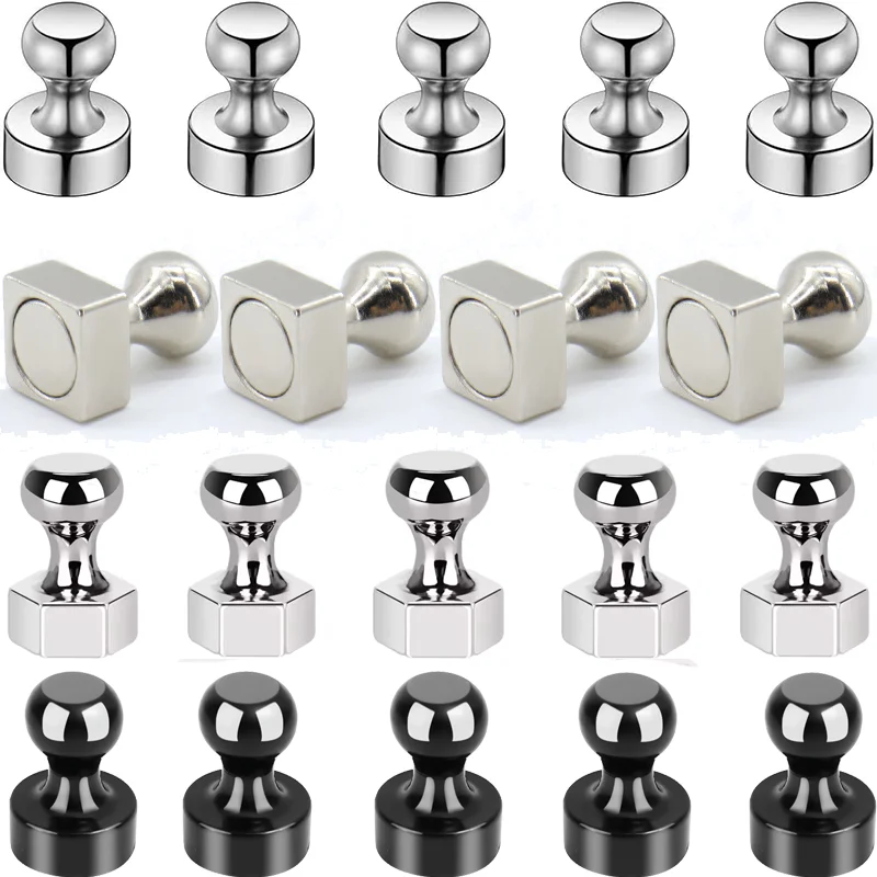 Neue 2/6/10/20 Stück Runde Quadratische Sechseckige Metall-Magnet-Pushpins Starke Magnetische Drucknadeln für Kühlschrank Whiteboard Büro Küche