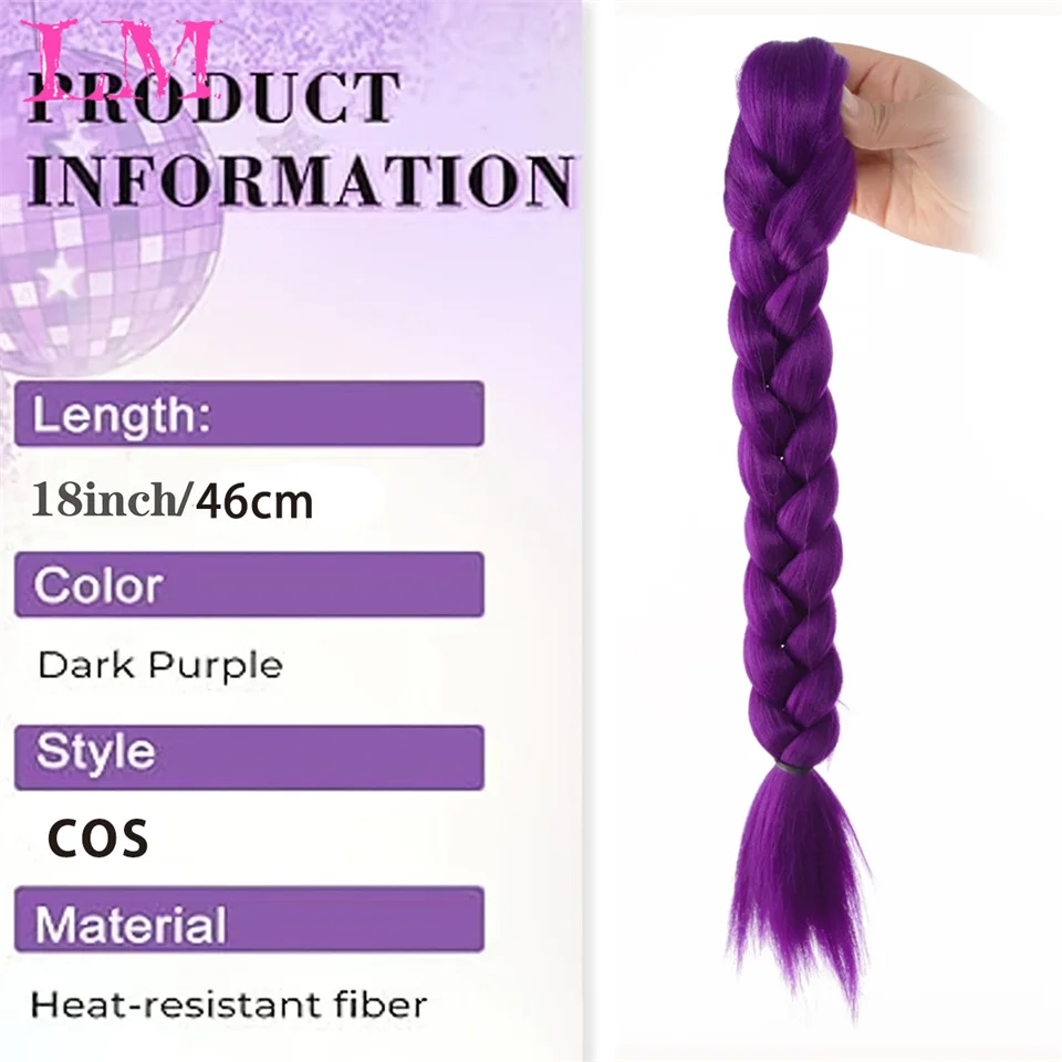 LM Long Purple Jumbo Braid Extensions Cos Synthetic Braiding Hair Afro Ombre Color Kanekalon Hair for Children/Women Brai
