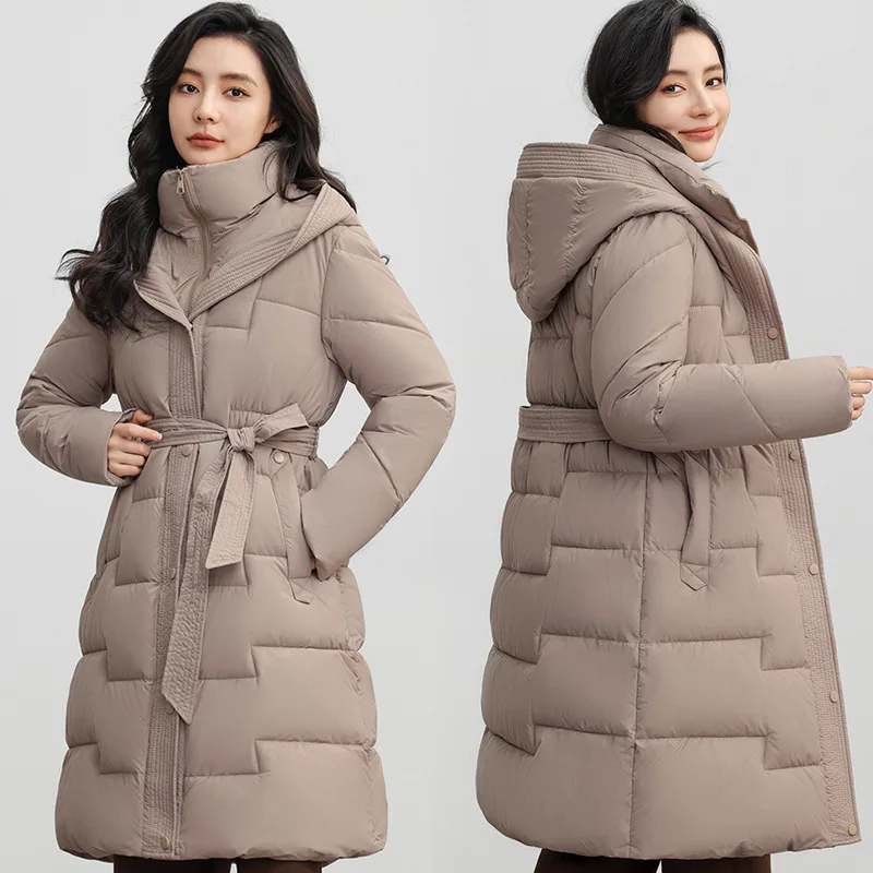 2024 Winter New Jacket Women Long Thicken Down Coat with A Hood Straight Elegant Outerwear Korean Fashion Female Puffer Parkas