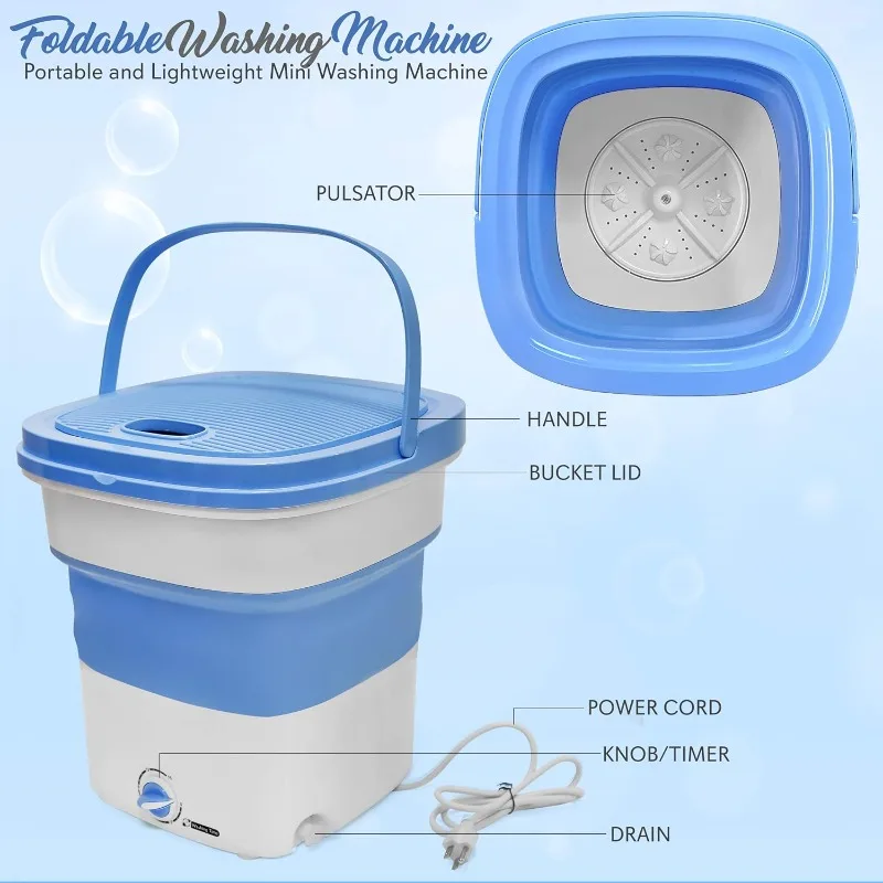 Portable Mini Washing Machine Lightweight Collapsible Bucket - Perfect for Camping, Travelling, Apartment, Dorm USA Brand
