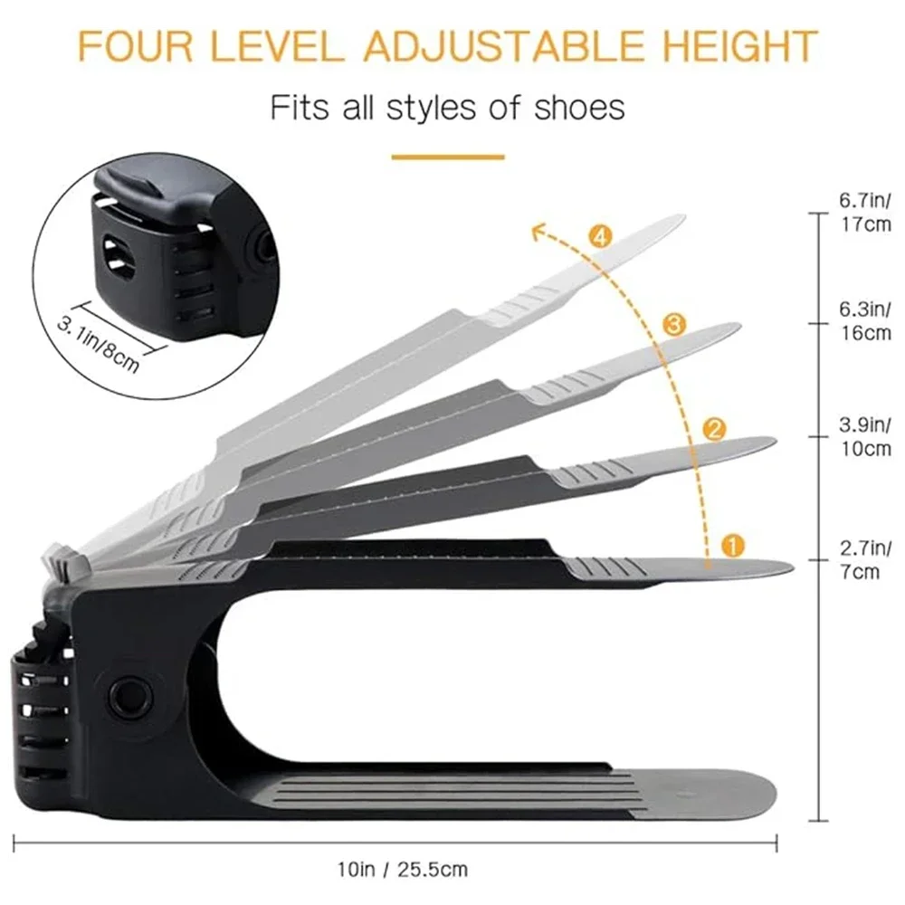 1/6Pcs Shoe Slots Organizer, Adjustable Shoe Support Rack, Double Layer Stack Shoe Holder, Shoe Stacker for Closet Organization