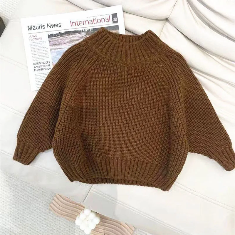 Fashion Kids Sweater Boys 2-6T Simplicity Half High Collar Knit Pullover Children Thicken Knitwear Coat Girls Tops