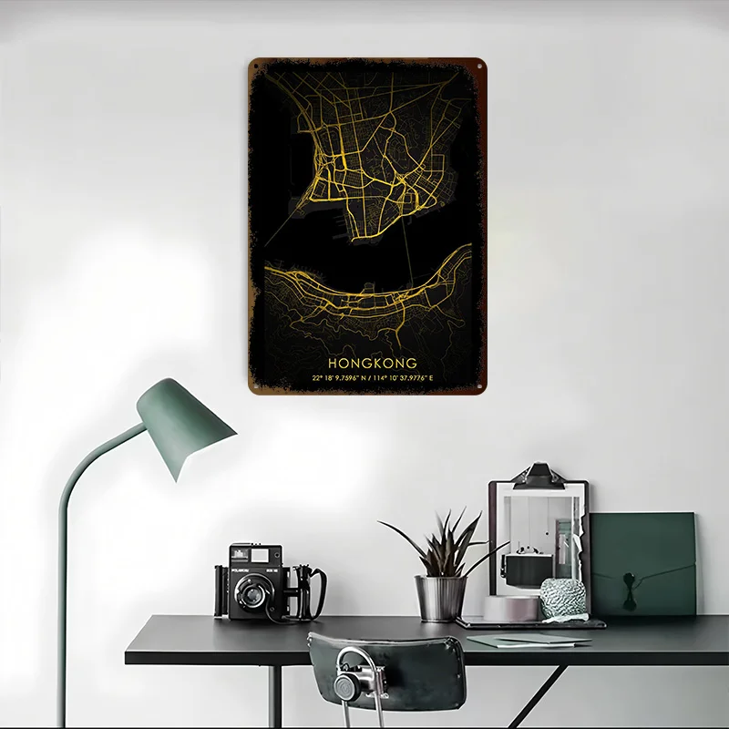 هونغ كونغ مطبوعة ملصق تخصيص جدار الفن ريترو خمر معدن القصدير علامات للمنزل غرفة الديكور الداخلي ديكور المنزل الألعاب #4