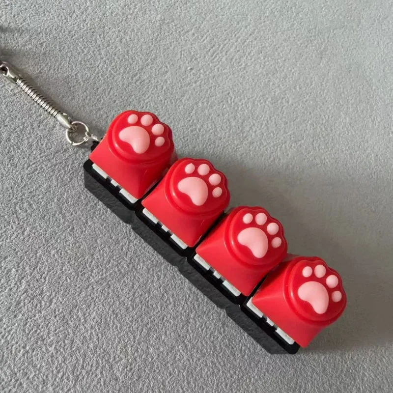 Kawaii Macaron Cat Paw Fidget Keychain, Mechanical Switch Tester, Portable Stress Relief Decompression Button Toy