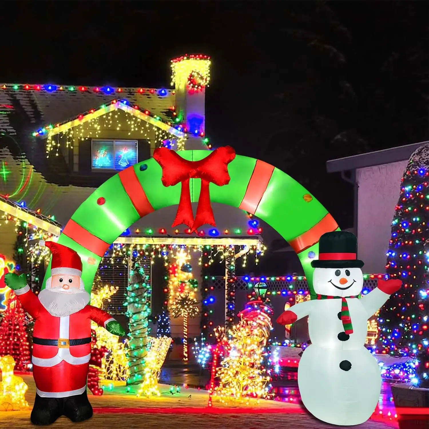 Huge Lighted Christmas Inflatable Archway Inflatable Santa Claus Snowman Arch Outdoor Holiday Decorations Built-in Led Lights