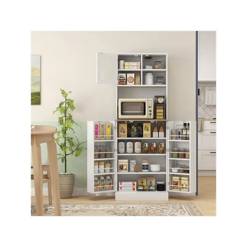 خزانة تخزين المطبخ متعددة الأغراض، منظم للمنزل وتناول الطعام، لمسة نهائية خشبية أنيقة، تصميم موفر للمساحة، سهل التجميع، #1