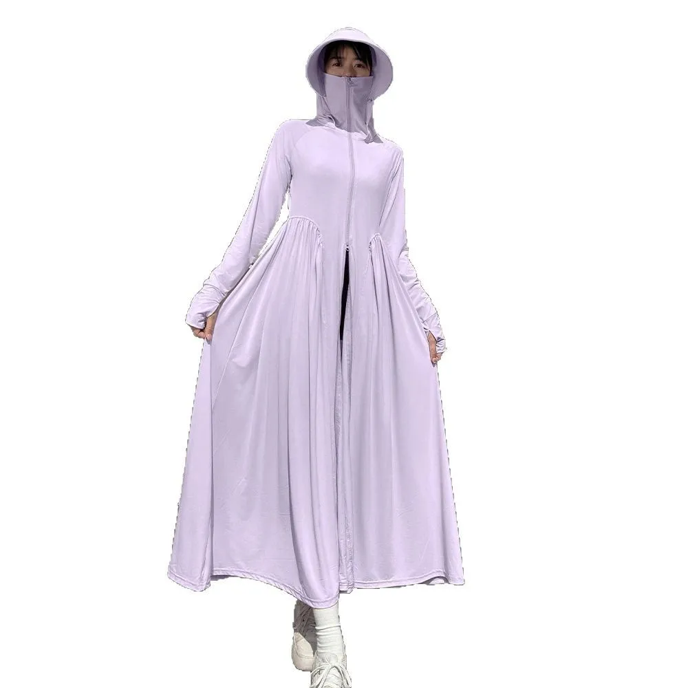 Ropa de protección solar para mujer en verano 2025, nuevo vestido resistente a los rayos UV, ropa de protección solar de cuerpo completo, falda larga de seda helada