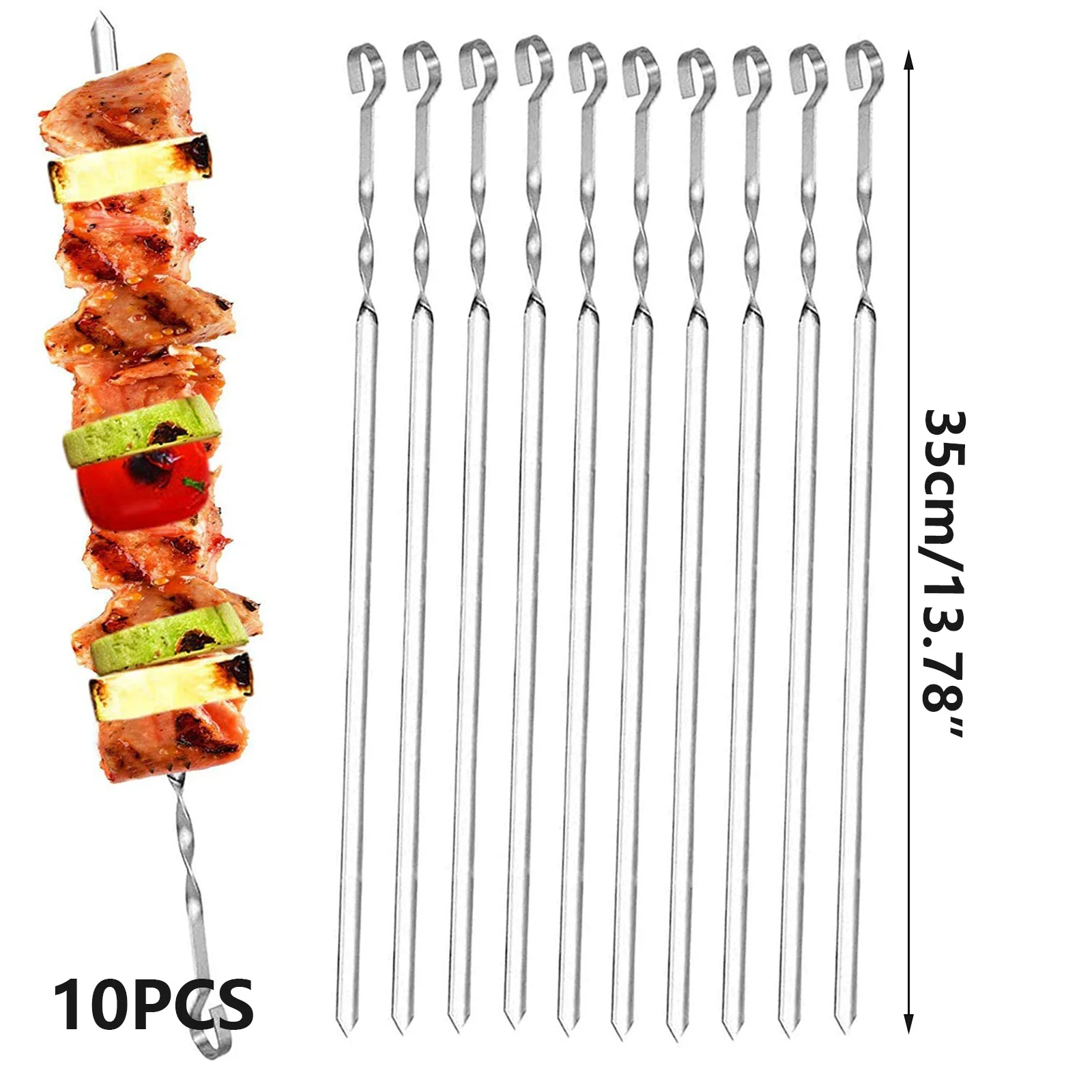 10Pcs Stainless Steel Barbecue Skewer Reusable BBQ Skewers Kebab Iron Stick For Outdoor Camping Picnic Tools Cooking Tools