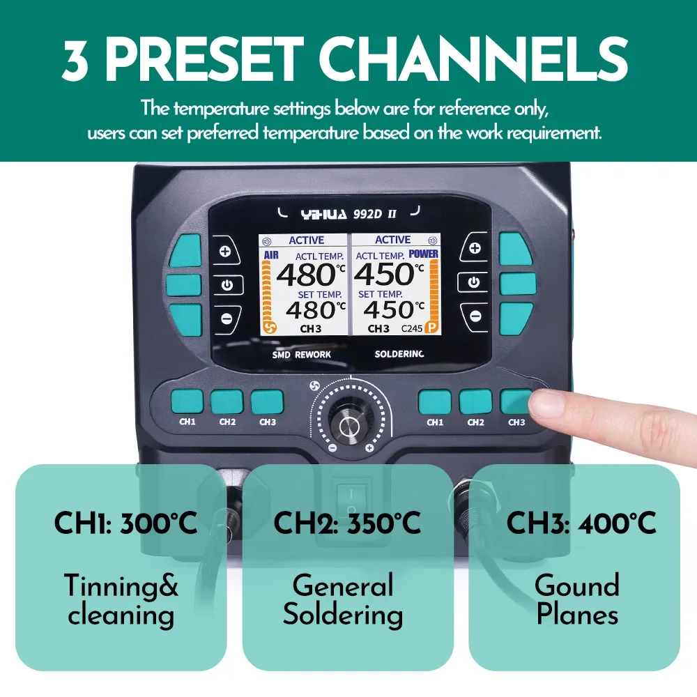 YIHUA 992D-II ホットエアガンはんだ付けステーション顕微鏡はんだ付け C210 C245 はんだごてステーションエレクトロニクス修理 PCB