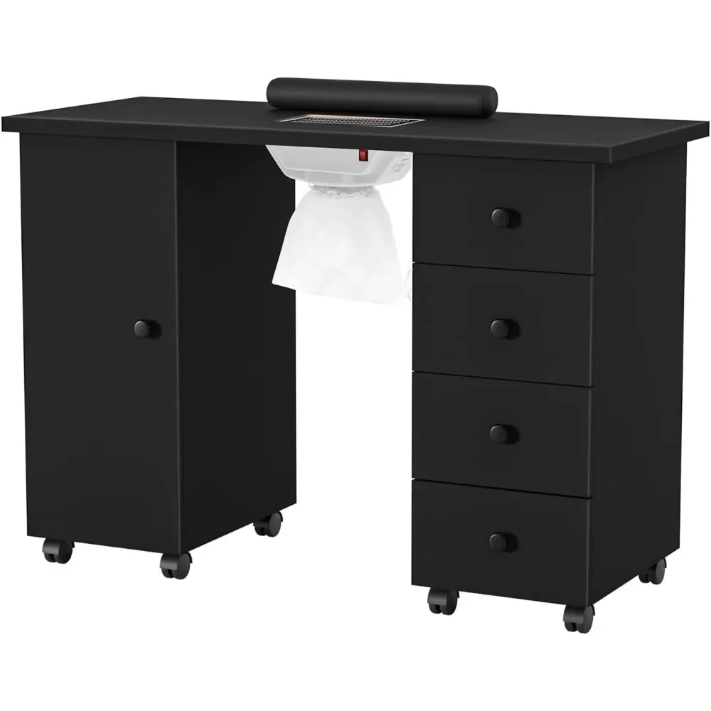 

Nail Table Beauty Salon Tech Station w/Electric Downdraft Vent, Lockable Wheels,Wrist Cushion,Storage Drawers