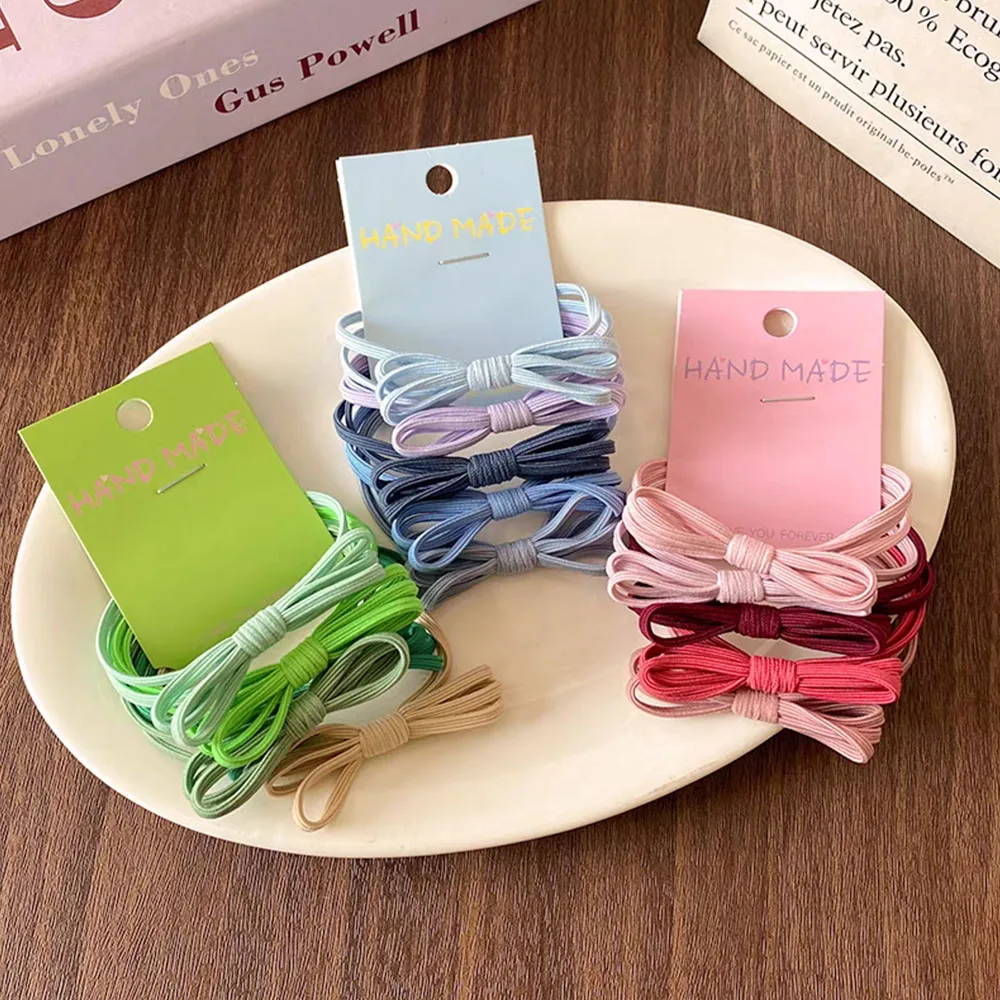 5Pcs/Set Colorful Cute Bow Hair Ties Ropes Elastic Seamless Ponytail Holder Rubber Band For Women Girls Hairwear Accessories