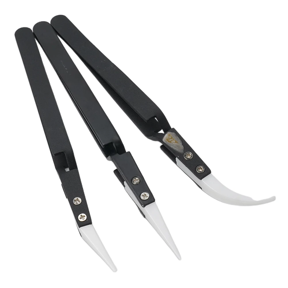 Ceramic Tweezers Tweezers 3 Pcs Anti-Static Electronic Soldering Precision Reverse Acid Resistant Straight Tip