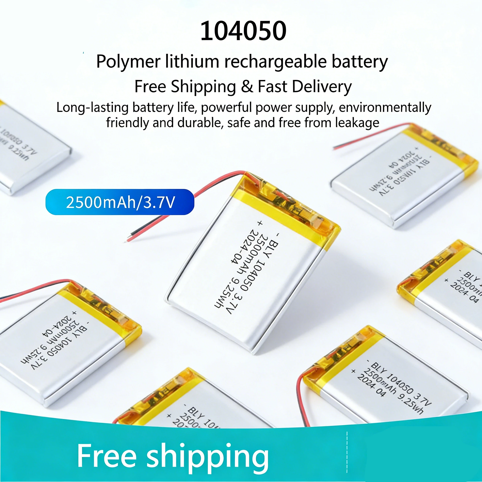 

104050 3.7V 2500mAh Lithium Polymer Battery Rechargeable Li-ion Cell for Dash Cam GPS Power Bank POS Machine High Capacity