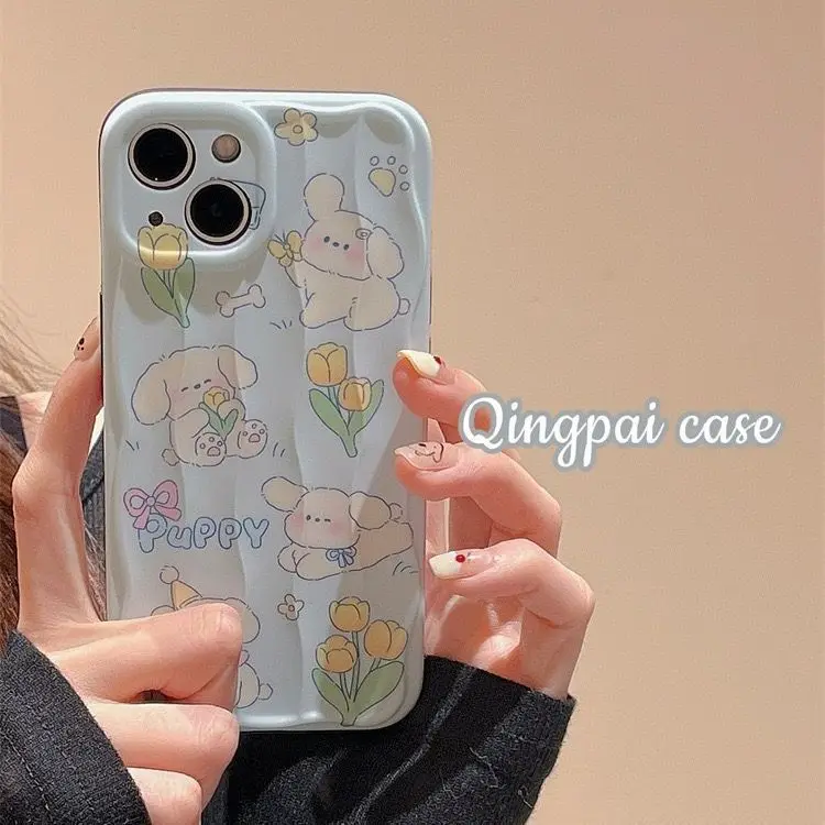 Cute Yellow Tulip Phone Cases for IPhone 11 12 13 14 Pro Max for IPhone Korean Vintage Blue Phone Case White Puppy Pink Bow Gift