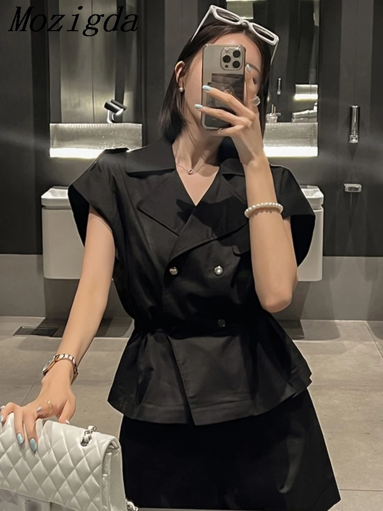 

Summer French Sleeveless Shirts Vest High-end Design Sense Bow Pleated Polo Shirts Niche Chic Shoulder Ladies Tops Foreign Style