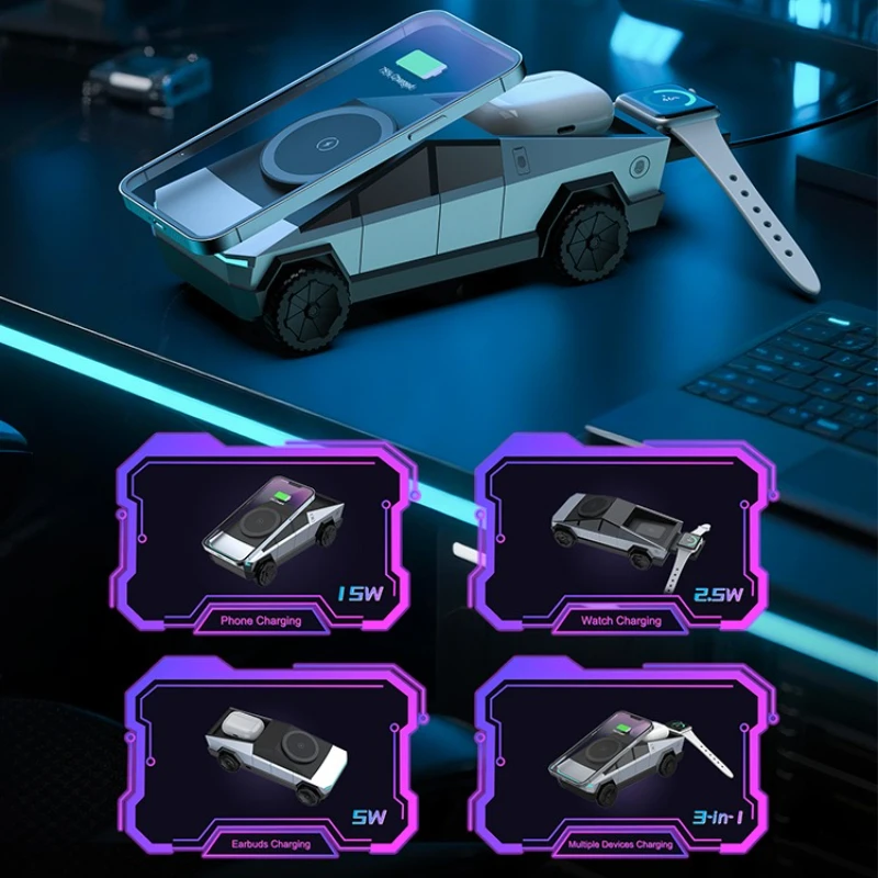 

CyberDock Qi2 Беспроводное зарядное устройство 3 в 1, автоматическое вращение, быстрая зарядка, сильный магнит для наушников IPhone 15 Вт, 5 Вт и IWatch 2,5 Вт